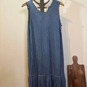 New POL Blue Sleeveless Dress Lace Trim Ruffle Hem